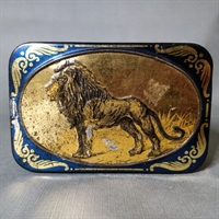 blå med guldfarvet løve metal madpakkedåse fra Løve margarine i Korsør  gammel metalæske